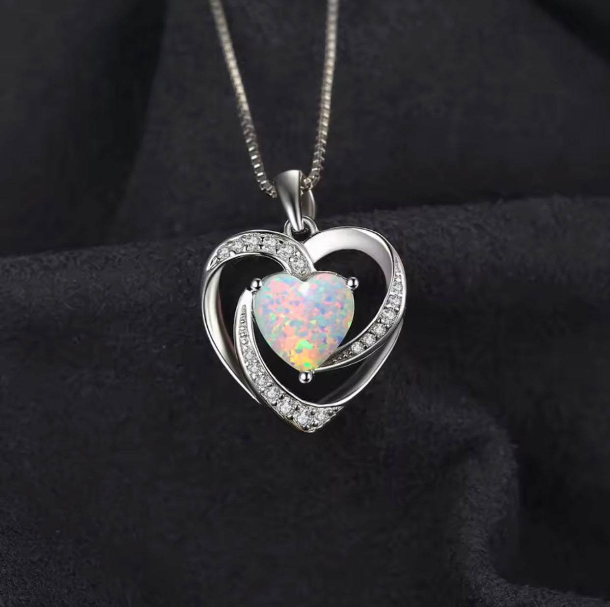 "Celestial Heart" White Opal Pendant – Luxury Edition
