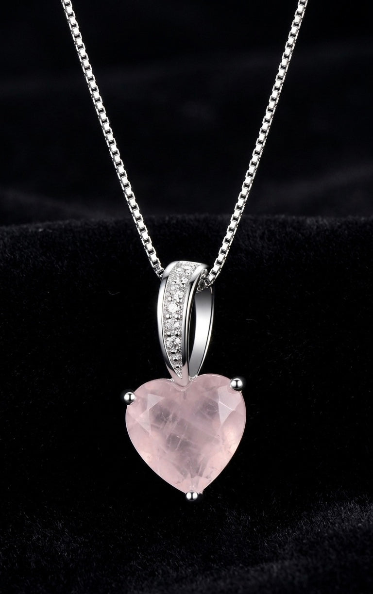 Heart-Shaped Rose Quartz Pendant (Pendant Only) – 925 Silver