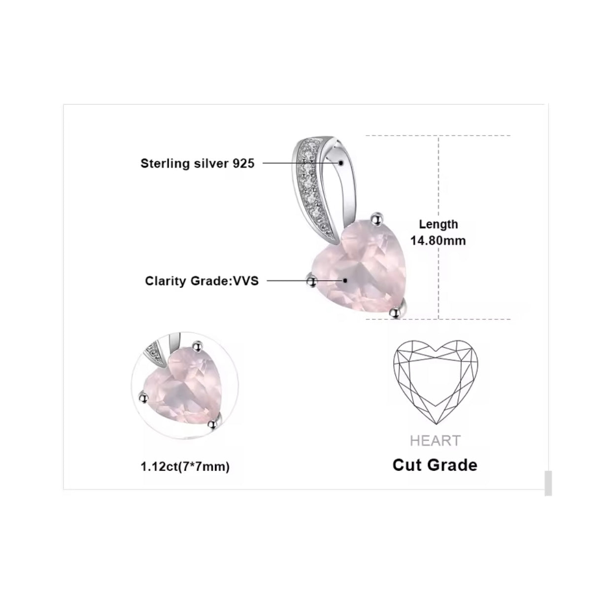Heart-Shaped Rose Quartz Pendant (Pendant Only) – 925 Silver