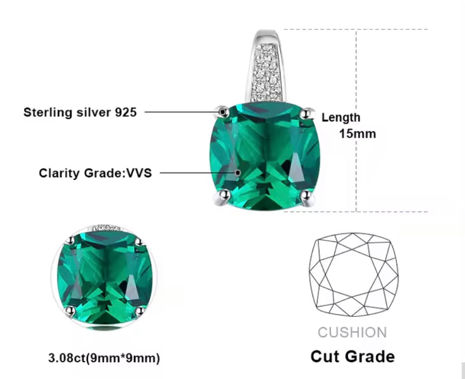 "Royal Trio" Cushion-Cut Pendant – Emerald, Ruby & Sapphire Edition