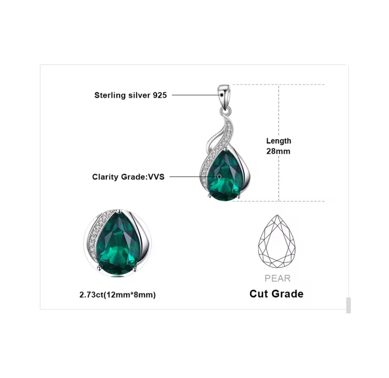"Royal Emerald" Pear-Cut Pendant – 925 Sterling Silver