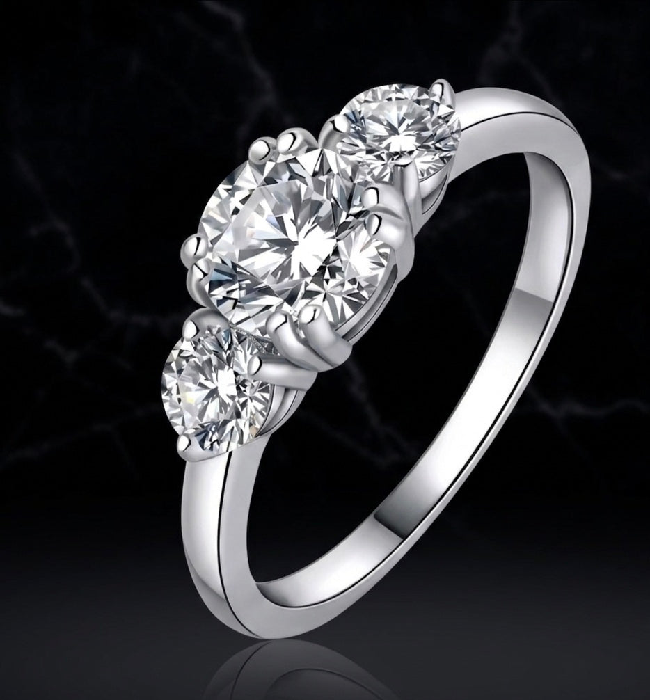 "Eternal Promise" Moissanite Ring – 3-Stone Trilogy Engagement Ring in 925 Silver