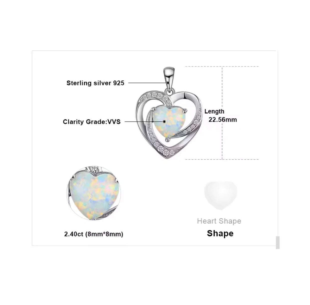 "Celestial Heart" White Opal Pendant – Luxury Edition