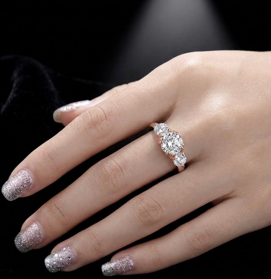 "Eternal Promise" Moissanite Ring – 3-Stone Trilogy Engagement Ring in 925 Silver