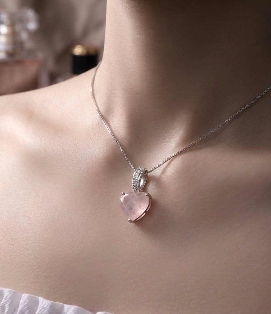 Heart-Shaped Rose Quartz Pendant (Pendant Only) – 925 Silver
