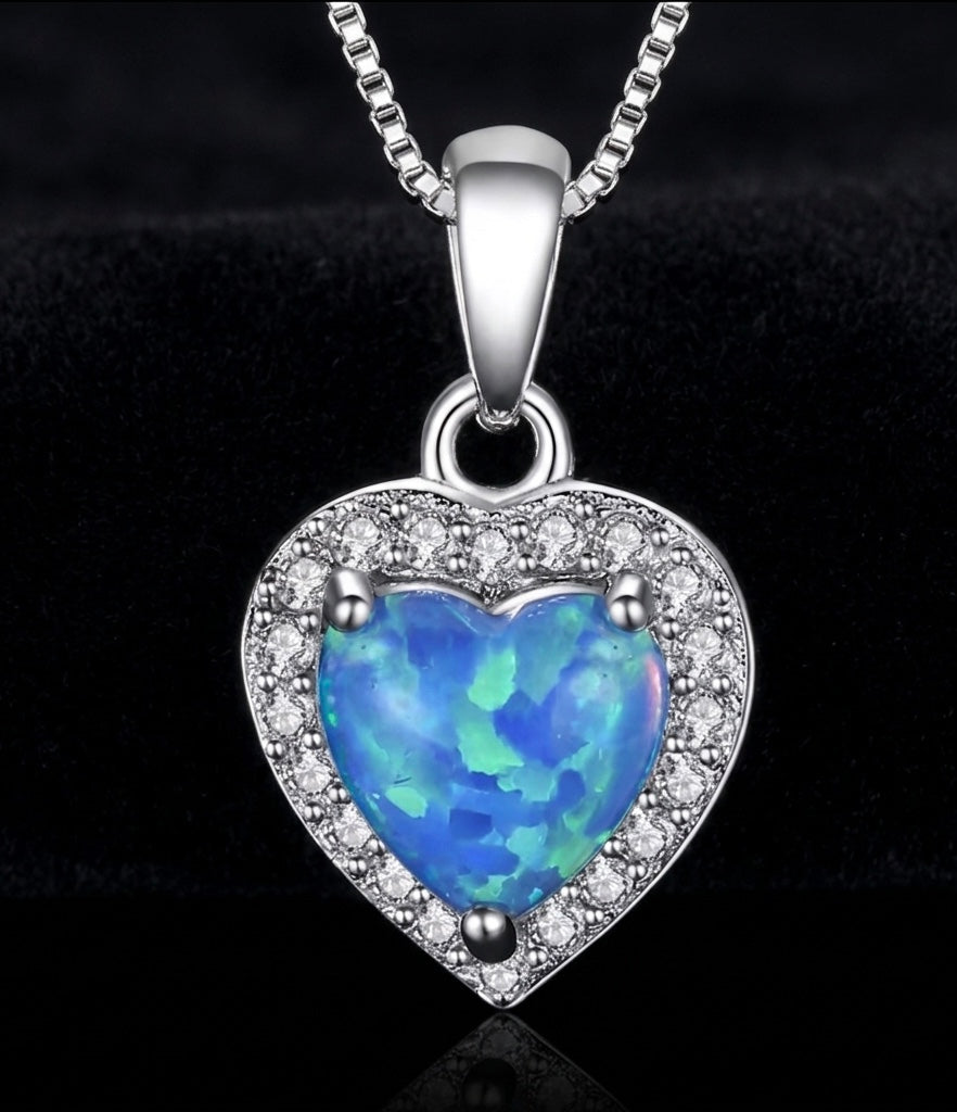 "Ocean Heart" Blue Opal Pendant – 925 Sterling Silver