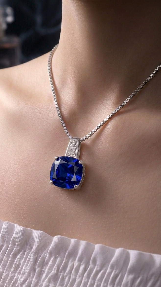 "Royal Trio" Cushion-Cut Pendant – Emerald, Ruby & Sapphire Edition