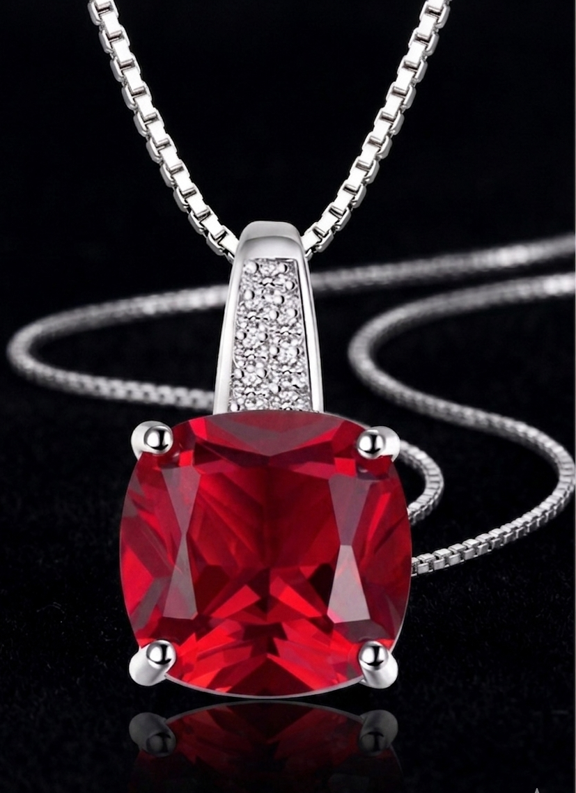 "Royal Trio" Cushion-Cut Pendant – Emerald, Ruby & Sapphire Edition
