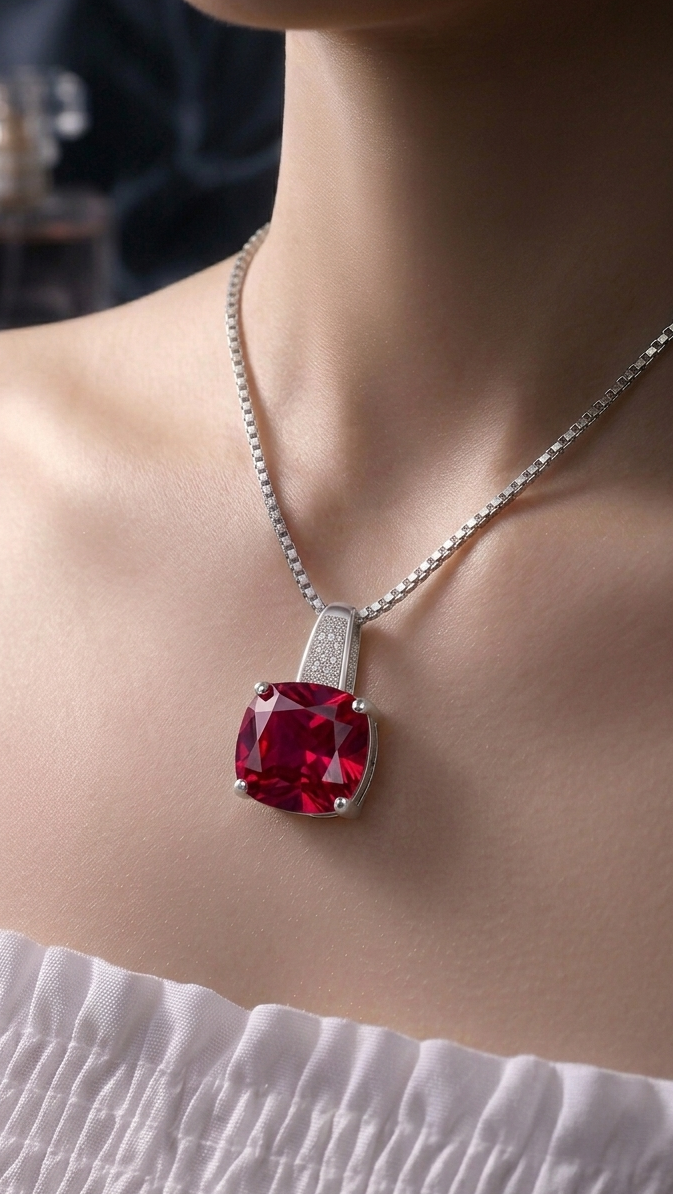 "Royal Trio" Cushion-Cut Pendant – Emerald, Ruby & Sapphire Edition