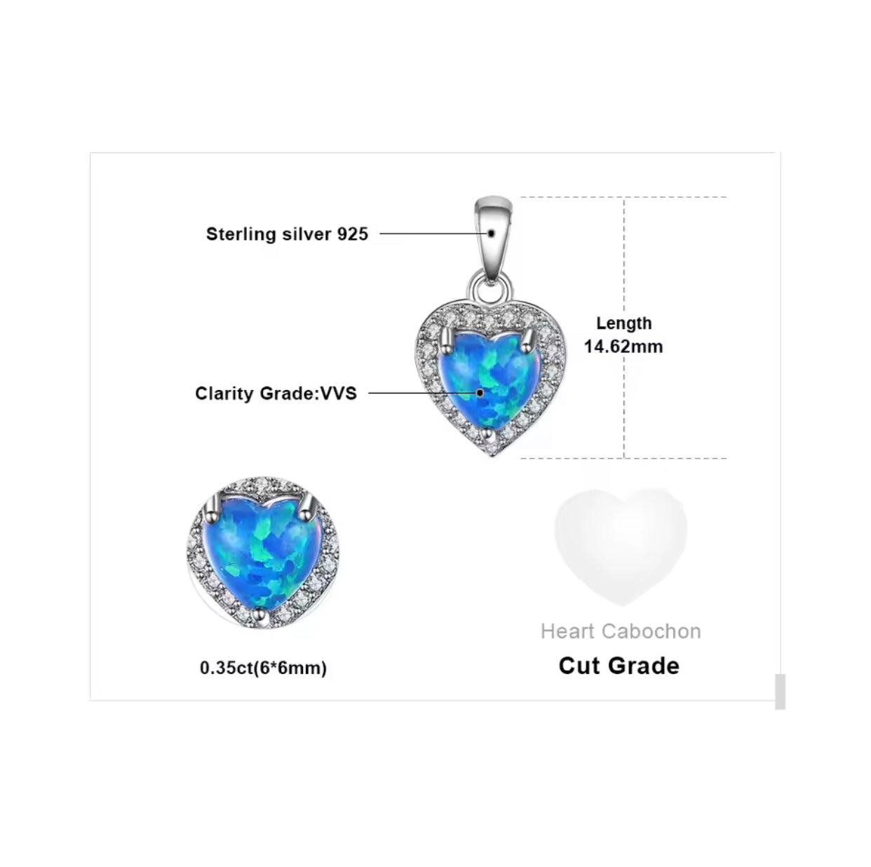 "Ocean Heart" Blue Opal Pendant – 925 Sterling Silver